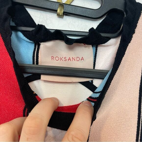 Roksanda Cutout Multi Color Block Stretch Knit Midi Dress Vertical Striped M - Picture 7 of 14